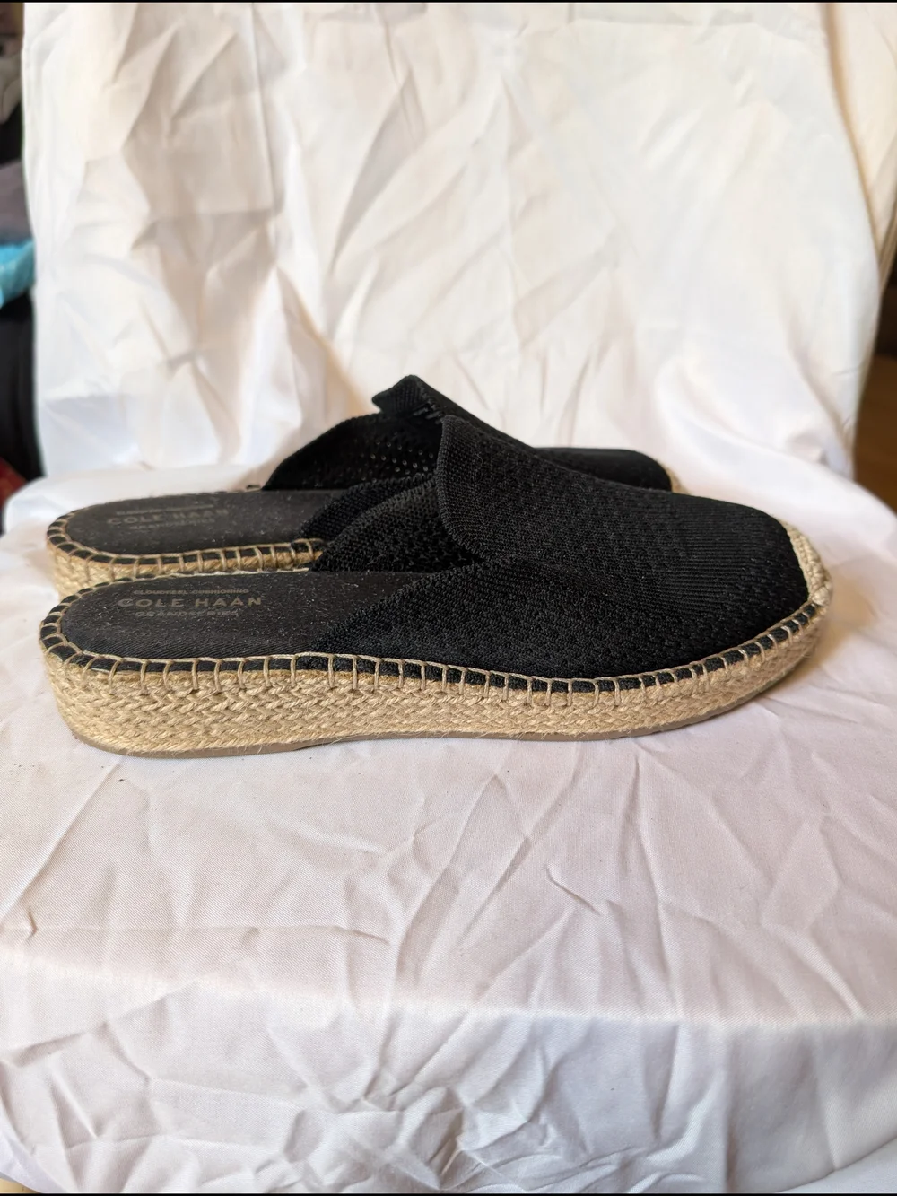 Cole Haan Black Knit Espadrille Slip-On with Natural Jute Toe Cap